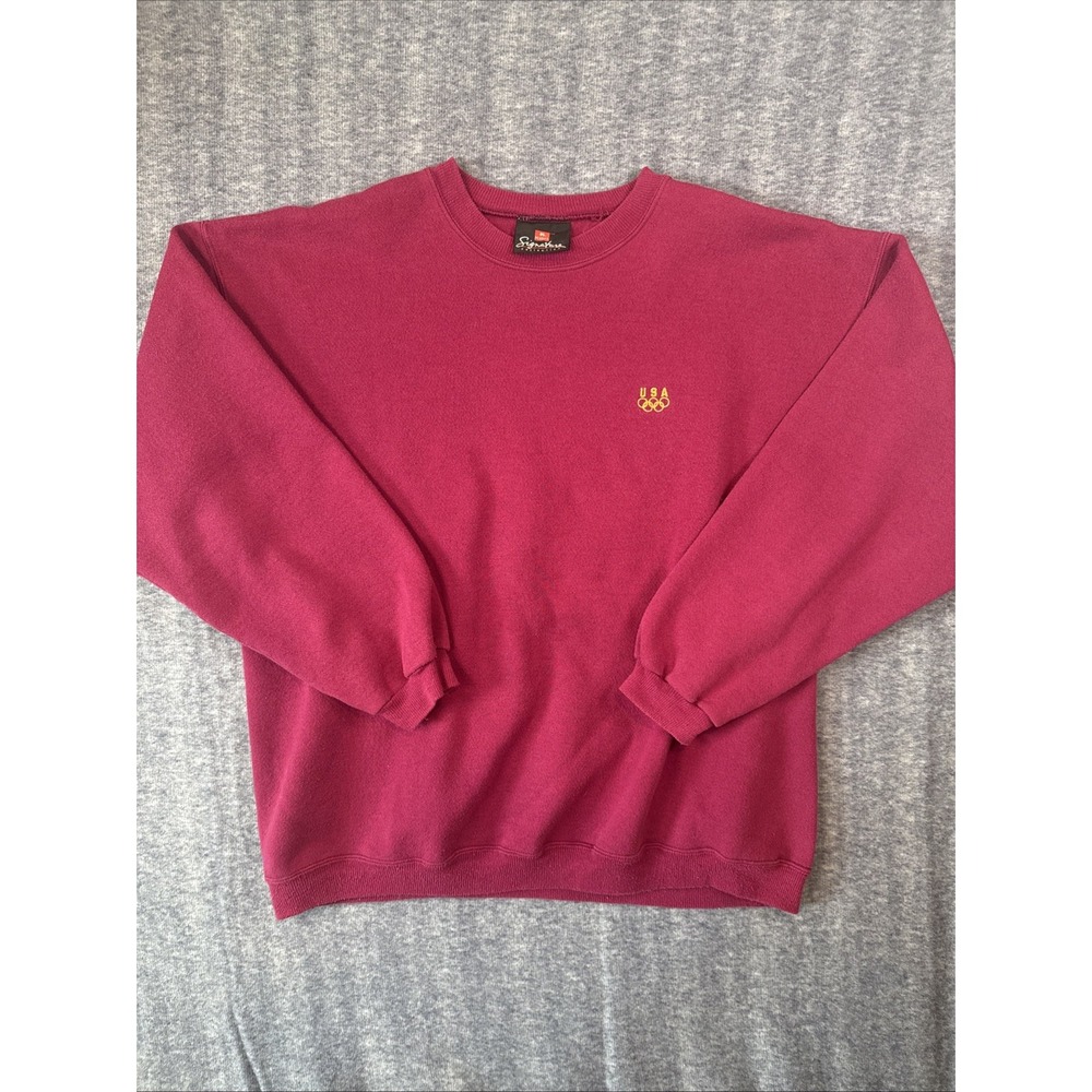 USA Olympics Vintage 90s Maroon Crewneck Sweatshirt XL USA‎ Made Hanes Signature